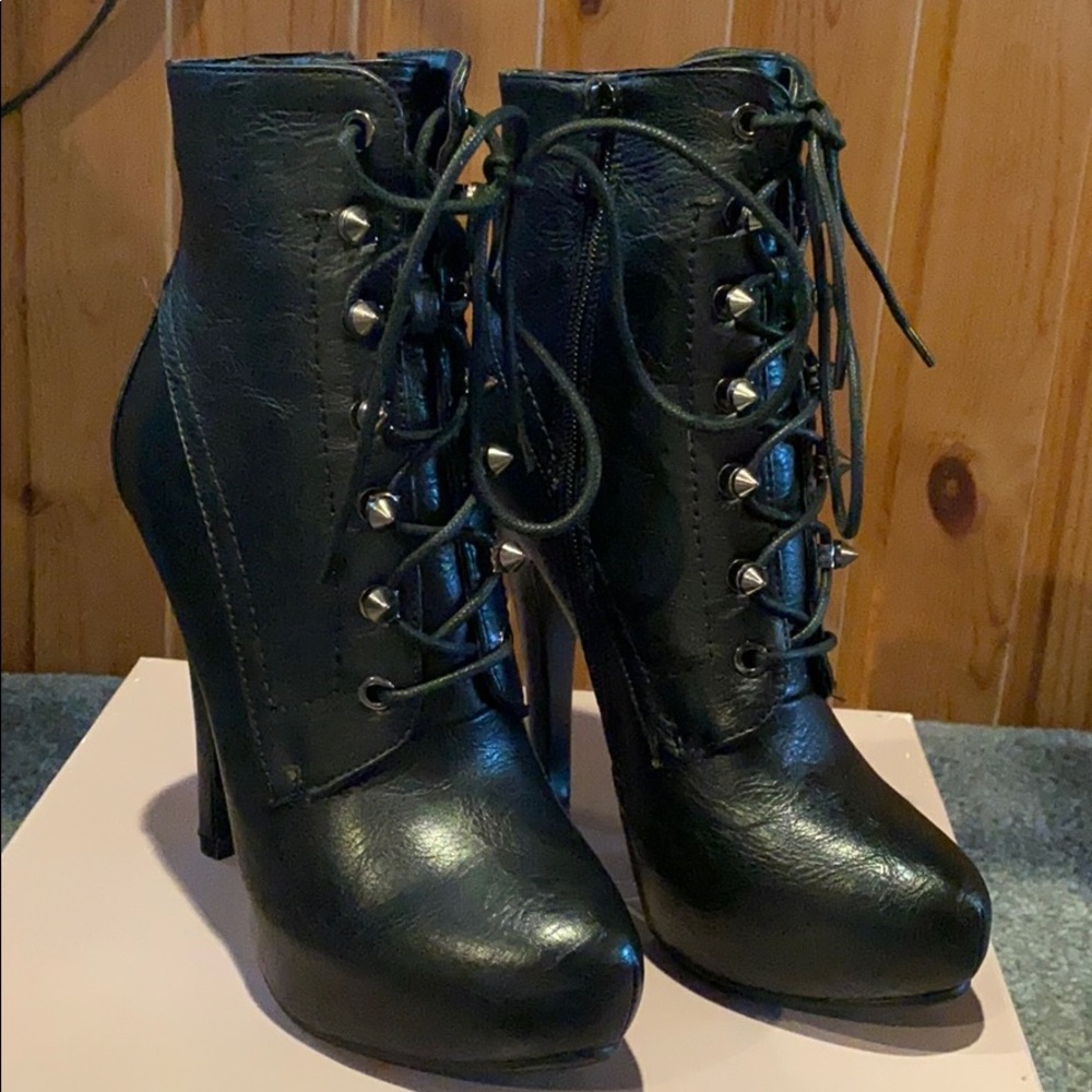 Black spike leather booties